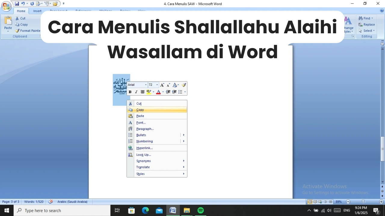 Cara Menulis Shallallahu Alaihi Wasallam Di Word