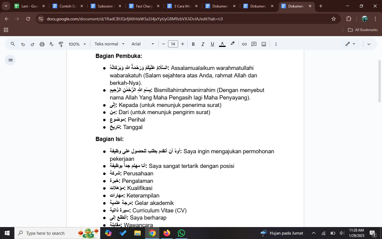 Kosakata Surat Lamaran Kerja Bahasa Arab